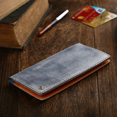 Simple Handmade Mens Brown Slim Long Wallet Blue Bifold Slim Card Wallet Clutch Wallet For Men - iwalletsmen