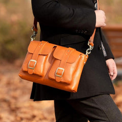 Handmade Leather Mens Cool Shoulder Bag Messenger Bag Chest Bag Bike Bag Cycling Bag for men