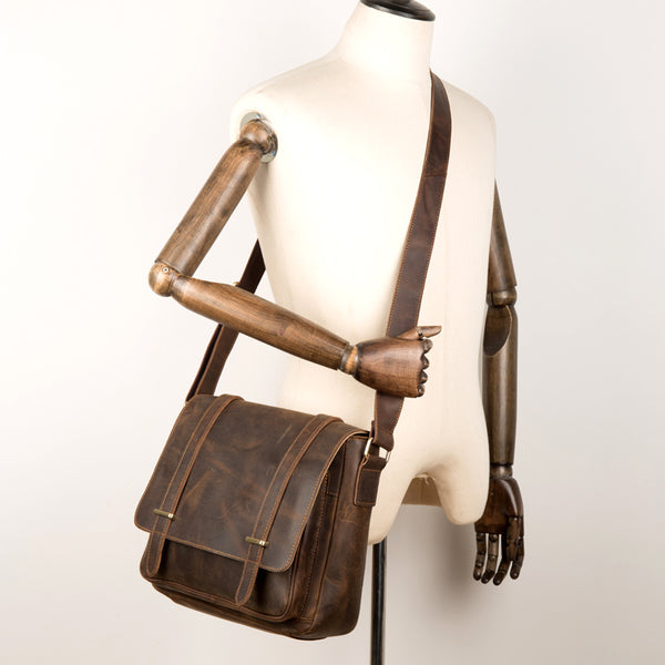 Cool Dark Brown Leather 11 inches Mens Small Messenger Bags Side Bag Brown Courier Bag for Men - iwalletsmen