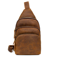 Casual Brown Leather Mens Sling Pack Sling Bags Chest Bag One Shoulder Backpack for Men - iwalletsmen