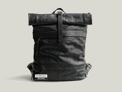Genuine Leather Mens Cool Backpack Sling Bag Large Black Travel Bag Hiking Bag for men