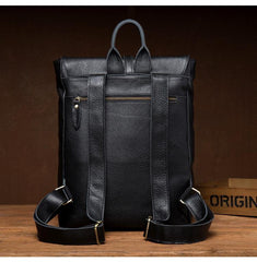 Black Fashion Mens Leather 15-inch Computer Backpacks Cool Satchel Backpacks School Backpacks for men - iwalletsmen