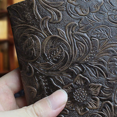 Handmade Leather Floral Mens Cool Slim Leather Wallet Men billfold Wallets Bifold for Men