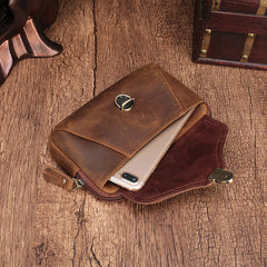 Cool Brown Mens Leather Belt Bag Belt Pouch Cell Phone Holster Waist Bags For Men - iwalletsmen