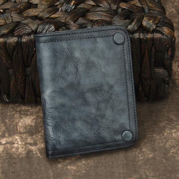Brown Vintage Bifold Wallet Leather Mens Blue billfold Small Wallet Zipper Small Wallet For Men - iwalletsmen
