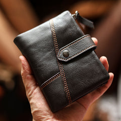 Cool Brown Leather Mens billfold Wallet Bifold SMall Wallet Black Front Pocket Wallet For Men - iwalletsmen