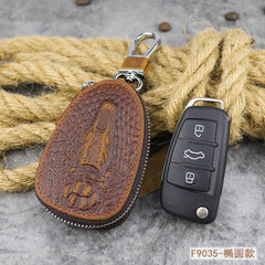 Brown Leather Men's Car Key and Oval Wallet Zipper Car Key Case Car Holder For Men - iwalletsmen