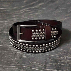 Cool Black Leather Metal Rock Belt Brown Motorcycle Punk Rivet Belt Leather Belt For Men - iwalletsmen