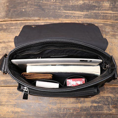 Black Leather Small Zipper Messenger Bag Small Side Bag Black Courier Bag Shoulder Bag For Men - iwalletsmen