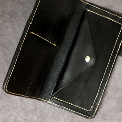 Badass Black Handmade Leather Men's Long Biker Wallet Bifold Tooled Long Wallet For Men - iwalletsmen
