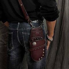 Black Badass Mens Leather Waist Bag Side Bag Red Hairstylist Tool Barber Pouch Blue Scissor Case for Men - iwalletsmen