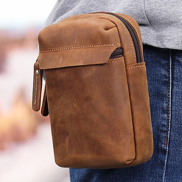 Cool Brown Leather Men's Cell Phone Holster Brown Belt Bag Belt Pouch For Men - iwalletsmen