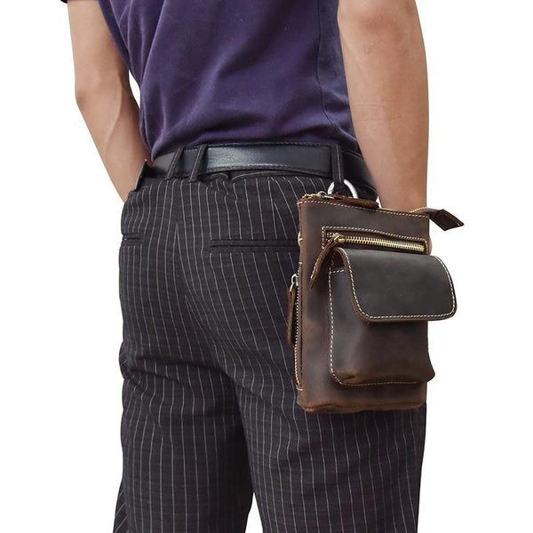 Casual Brown Leather Mini Messenger Bag Men's Belt Pouch Belt Bag Waist Pouch For Men - iwalletsmen