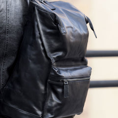 Genuine Leather Mens Cool Backpack Sling Bag Large Black Travel Bag Hiking Bag for men
