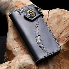 Handmade Leather Mens Chain Biker Wallet Cool Leather Wallet Long Phone Wallets for Men