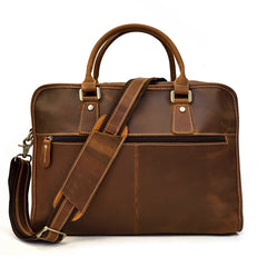 Vintage Leather Brown Men's 14‘’ Laptop Briefcase Professional Briefcase Business Handbag For Men - iwalletsmen