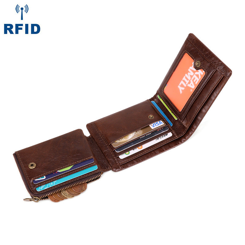 Vintage Brown Trifold Leather Men's Small Wallet RFID Black billfold Wallet For Men - iwalletsmen