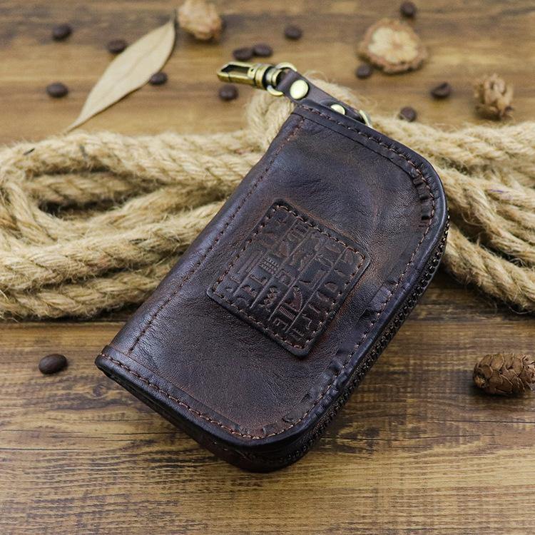 Brown Leather Men's Key Wallet Car Key Case Black Leather Key Holder For Men - iwalletsmen