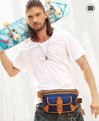 Casual Blue Nylon Leather Fanny Pack Men's Chest Bag Hip Bag Waist Bag For Men - iwalletsmen