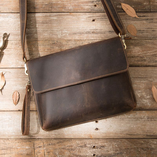 Vintage Leather Small Mens Cool Messenger Bags Small Shoulder Bag for Men - iwalletsmen