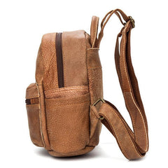 Khaki Fashion Mens Leather Small Travel Backpacks Cute College Backpacks School Backpack for men - iwalletsmen