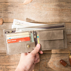 Handmade Black Leather Mens Small Wallet Bifold Card Wallet Front Pocket Wallet billfold Wallet for Men - iwalletsmen