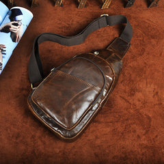 Cool Coffee Leather Chest Bag Sling Bag Sling Crossbody Bag One Shoulder Backpack For Men - iwalletsmen