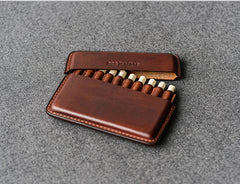 Handmade Brown Leather Slim Mens 10pcs Cigarette Holder Case Cool Custom Cigarette Case for Men - iwalletsmen