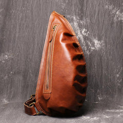 Cool Brown Leather Men's Sling Bag Sling Backpack Unique Sling Packs Sling Crossbody Pack For Men - iwalletsmen