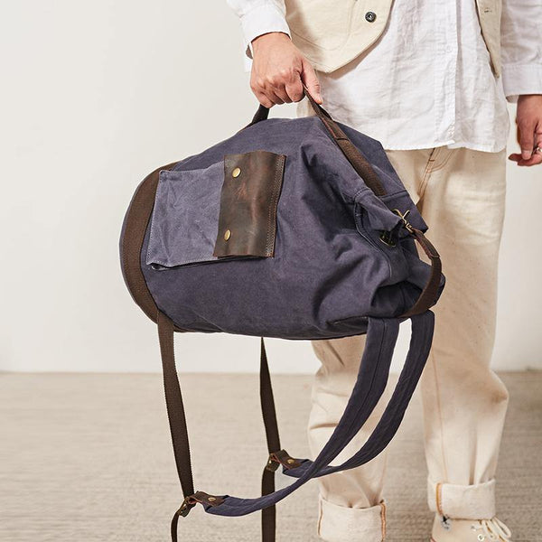Waxed Canvas Leather Mens Large Backpack Canvas Travel Backpack Barrel Travel Backpacks for Men - iwalletsmen