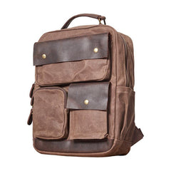 Waxed Canvas Leather Mens Backpack 14 inches Canvas Travel Backpack Canvas Computer Backpack for Men - iwalletsmen