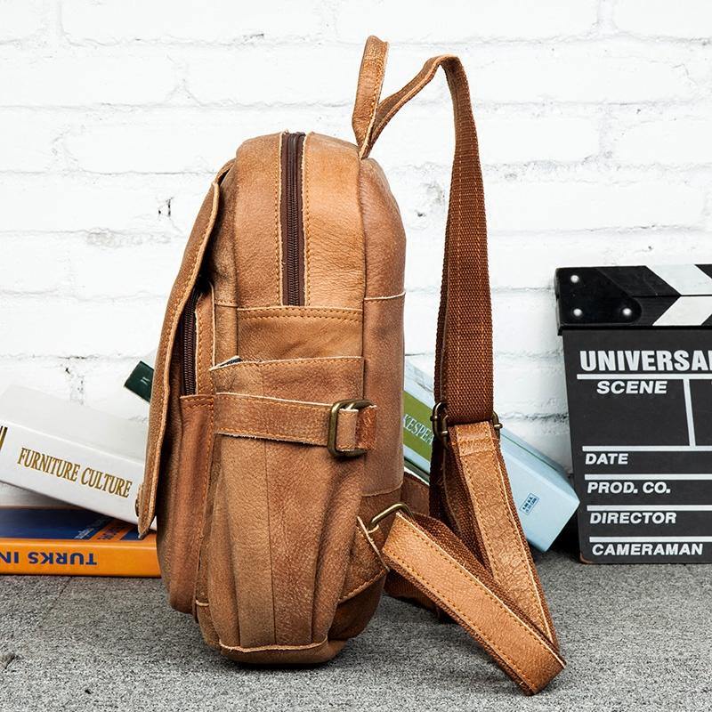 12 inches men mini backpack Brown Casual Mens Leather 12-inch Small Computer Backpacks Travel Back – iwalletsmen