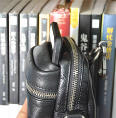 Black LEATHER MEN'S Small Belt Pouch Mini Side bag Vertical Phone Bag MESSENGER BAG Waist Bag FOR MEN - iwalletsmen