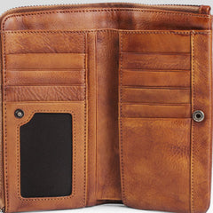 Handmade Leather Mens Cool Long Leather Wallet Bifold Clutch Wallet for Men