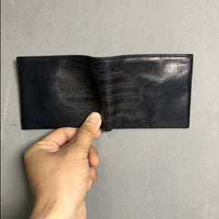 Cool Leather Mens Black Bifold billfold Wallets Small Wallet U.S. Map Wallets Front Pocket Wallet for Men - iwalletsmen