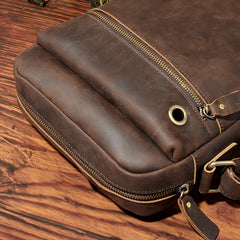 Casual Dark Coffee Leather Messenger Bag Men's 8 inches Side Bag Vertical Phone Bag Courier Bag For Men - iwalletsmen