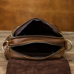 Vintage Brown Leather Mens Small Vertical Side Bags Courier Bag Messenger Bag For Men - iwalletsmen