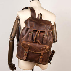 Casual Brown Leather Mens 15 inches Laptop Backpack Travel Backpack Brown School Backpack for Men - iwalletsmen