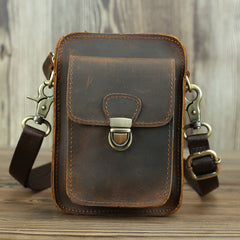 Brown Cool Leather Men Belt Pouch Vintage Coffee Waist Bag Belt Bag Hip Bag Mini Side Bag for Men - iwalletsmen
