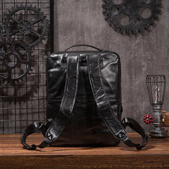 Black Cool Mens Leather Backpack Travel Backpack Leather 15inch Laptop Backpack for Men - iwalletsmen