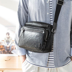 Black Cool Leather Mens 10 inches Courier Bag Postman Bag Black Messenger Bags Side Bag for Men - iwalletsmen