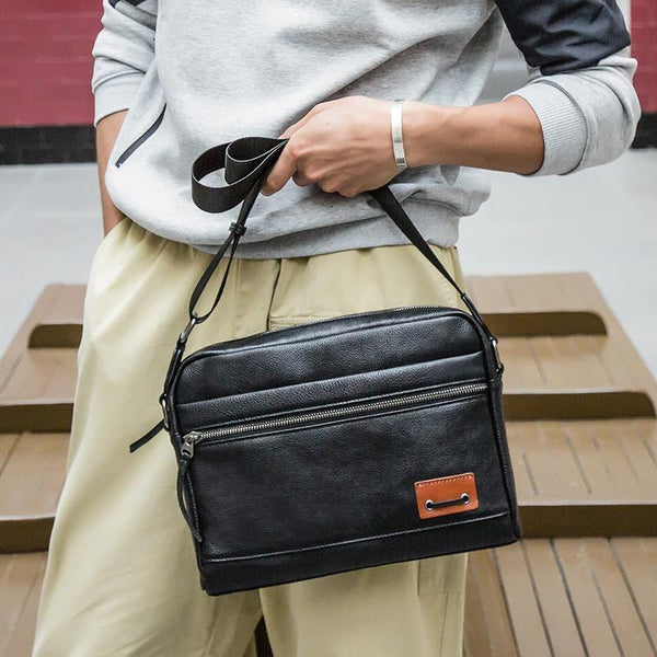 Black Fashion Leather Mens 10 inches Side Bag Black Courier Bag Messenger Bags for Men - iwalletsmen