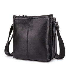 Casual Fashion Black Leather Men's Side Bag Courier Bag Black Vertical Messenger Bag For Men - iwalletsmen