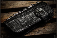 Handmade Leather Black Mens Chain Biker Wallet Cool Leather Wallet Long Clutch Wallets for Men