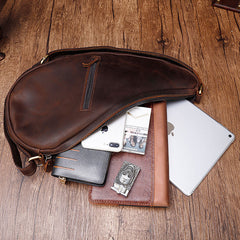Cool Vintage Brown Leather Chest Bag Sling Bag Sling Crossbody Bag For Men - iwalletsmen