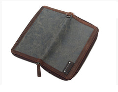 Casual Black Canvas Leather Men's Long Wallet Bifold Around Zip Wallets Clutch Purse For Men - iwalletsmen