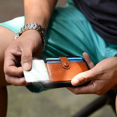 Black Brown Leather Mens Front Pocket Wallet Cool Small Zipper Card Wallet Key Wallet For Men - iwalletsmen