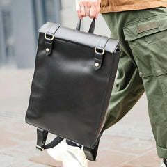 Cool Black Leather Mens Travel Backpack Work Handbag 14 inches Work Backpack For Men - iwalletsmen