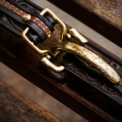 Handmade Genuine Leather Tooled Mens Belt Custom Cool Leather Men Black Belt for Men