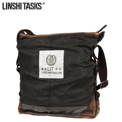 Canvas Leather Mens Gray Black Side Bag Messenger Bags Canvas Courier Bag for Men - iwalletsmen